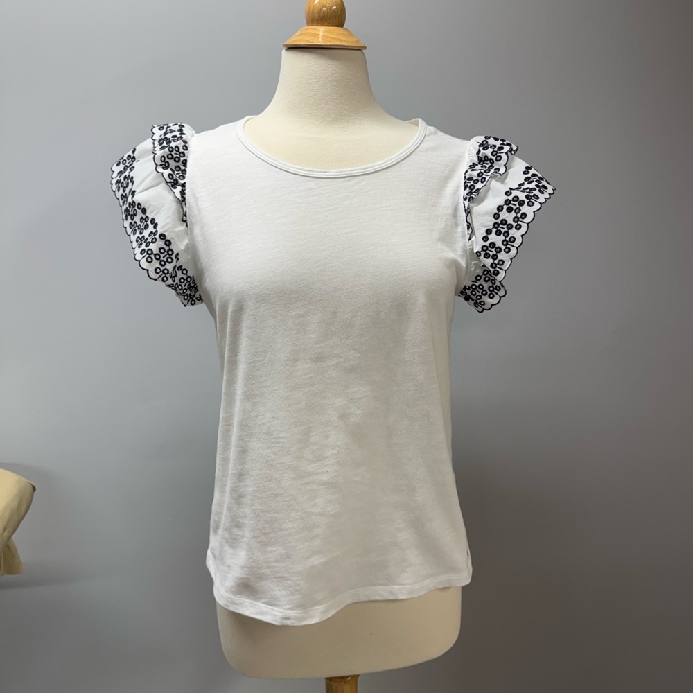Tommy Hilfger blouse 100% cotton black eyelet embroidered lace embellishments